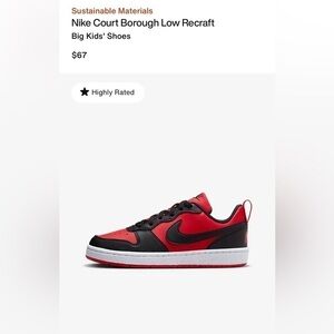 Kids 6.5 Y red and black Nike Court Borough Low Recraft